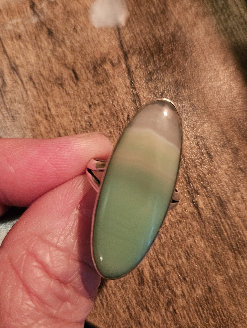 Vintage Sterling Silver Statement Ring 925 Green Stone Size 7- Boho